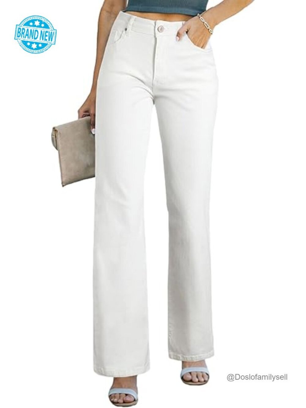 High Rise Wide Leg Jeans with Pockets Cotton Viscose Elastane Stretch
